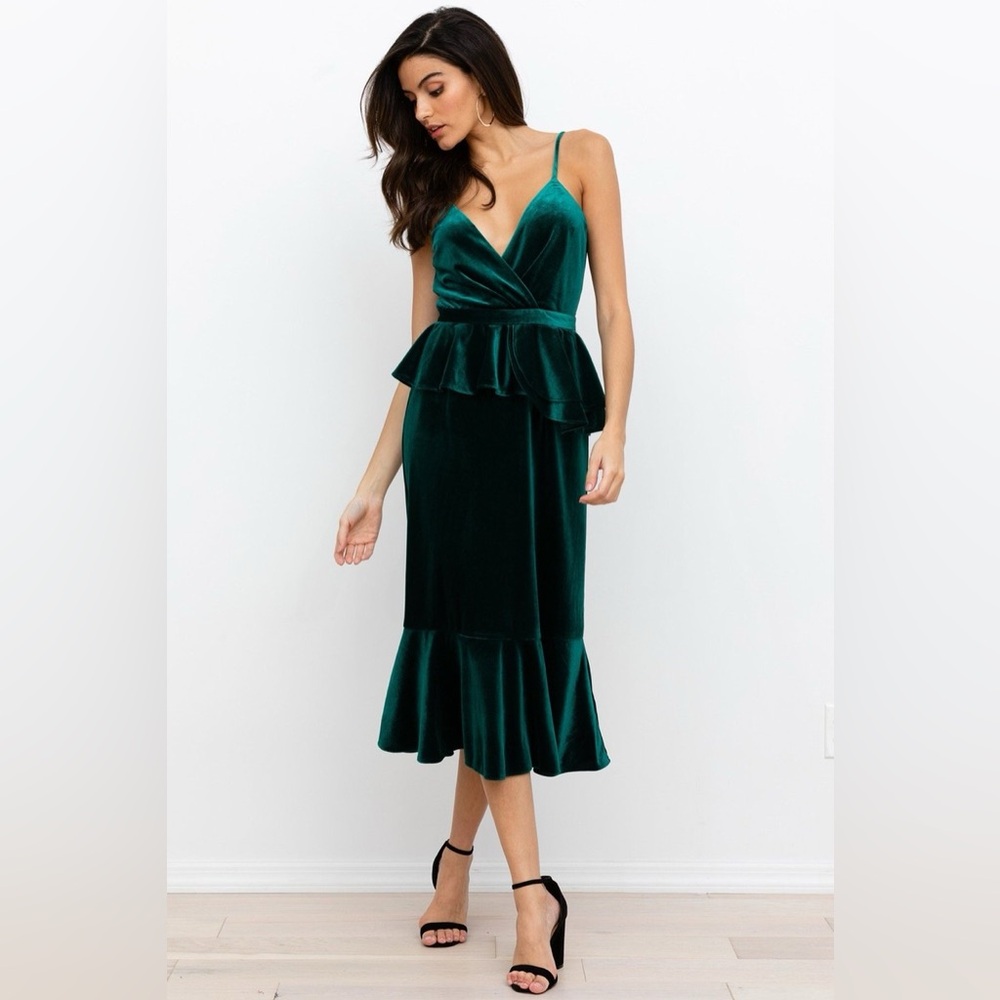 ANTHROPOLOGIE YUMI KIM JEWEL VELVET DYNASTY PEPLUM MIDI DRESS